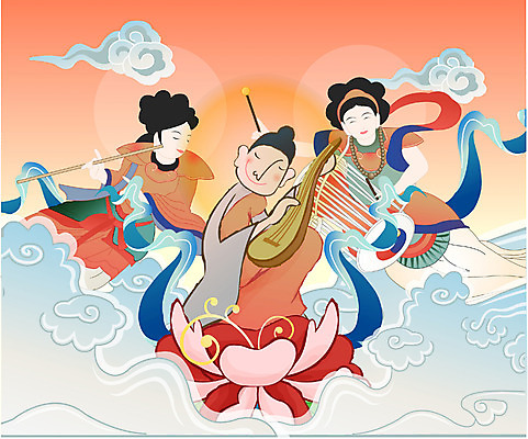 EPS 전통 여자 기념일 남자 종교 불교 일러스트 사람 야외 세명 부처님오신날 부처 국내일러스트 이벤트 파일형식 벡터