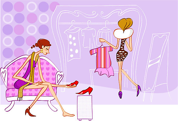 EPS 전신 라이프스타일 옷 여자 패션 구두 가구 신발 일러스트 실내 사람 두명 라이프 생활 쇼핑 청춘 소파 뷰티 상점 거울 아줌마 주부 미시라이프 여자만 세련 국내일러스트 중년 생활용품 컨셉 의자 내부 파일형식 벡터