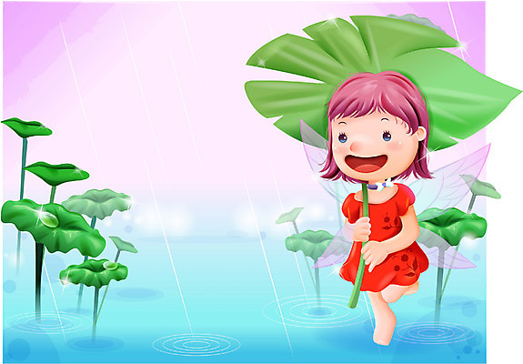 EPS 여자 감정 호수 초등학생 어린이 날개 일러스트 상상 자연 동화 요정 한명 사람 소녀 야외 봄비 비 순수 연잎 여자만 여자한명만 어린이만 소녀만 소녀한명만 국내일러스트 자연요소 1 학생 컨셉 잎 날씨 봄 비_날씨 생태계 파일형식 벡터