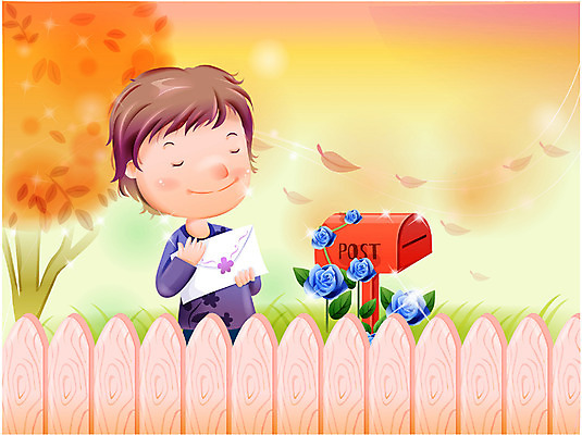 EPS 계절 남자 꽃 감정 초등학생 어린이 단풍 일러스트 상상 자연 동화 바람 한명 사람 소년 초원 야외 울타리 장미 우체통 가을 편지 순수 남자만 남자한명만 어린이만 소년만 소년한명만 국내일러스트 자연요소 식물 1 학생 컨셉 잎 날씨 담장 생태계 파일형식 벡터