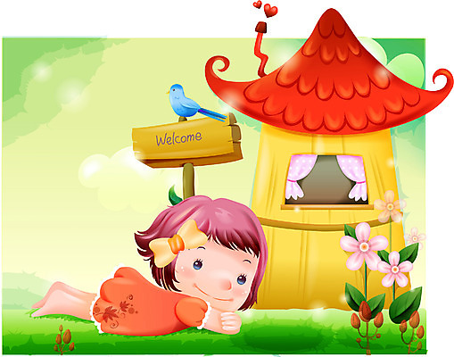 EPS 여자 꽃 감정 초등학생 어린이 일러스트 상상 자연 동화 주택 한명 사람 소녀 야외 들꽃 순수 여자만 여자한명만 어린이만 소녀만 소녀한명만 국내일러스트 식물 1 학생 컨셉 건물 생태계 파일형식 벡터