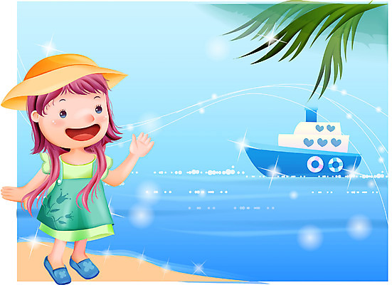 EPS 주간 계절 여자 감정 초등학생 어린이 바다 일러스트 상상 자연 동화 한명 사람 소녀 해변 야외 여름 순수 선박 여자만 여자한명만 어린이만 소녀만 소녀한명만 국내일러스트 자연요소 1 학생 컨셉 수상교통 생태계 파일형식 벡터