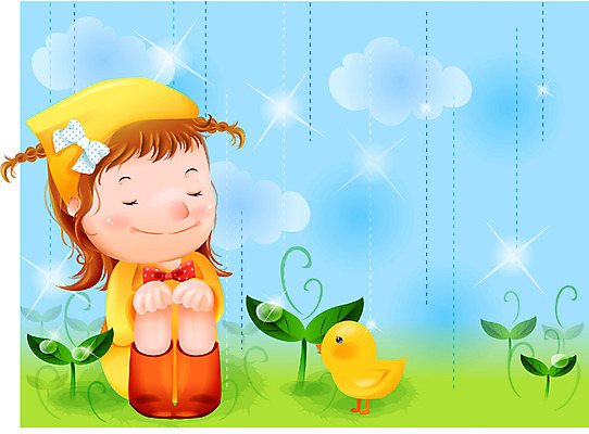 EPS 주간 계절 여자 감정 초등학생 어린이 일러스트 상상 자연 동화 병아리 한명 사람 소녀 야외 새싹 봄 봄비 순수 우비 여자만 여자한명만 어린이만 소녀만 소녀한명만 국내일러스트 자연요소 식물 1 학생 옷 컨셉 조류 비_날씨 생태계 파일형식 벡터