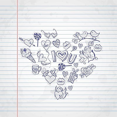 EPS 해외이미지 디자인 종이 선 백그라운드 일러스트 비즈니스 휴가 발렌타인데이 사랑 그래픽 펜 공책 흰색 하트 그룹 낙서 스케치 수집 사인 그림 윤곽 손그림 해외202004 해외일러스트 모양 감정 컬러 데이이벤트 문구용품 미술 필기구 파일형식 벡터