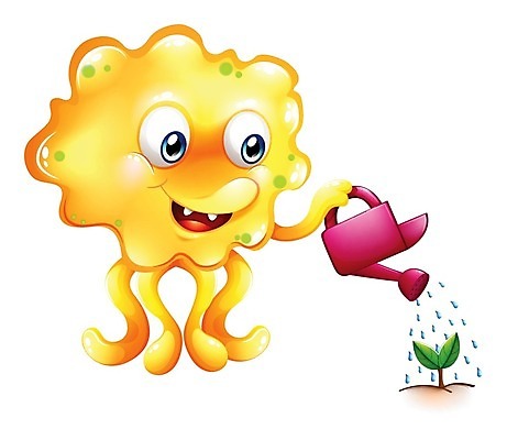 EPS 해외이미지 캐릭터 일러스트 사람없음 노란색 새싹 물뿌리개 물주기 몬스터 해외202004 해외일러스트 일러캐릭터 식물 컬러 모션 파일형식 벡터