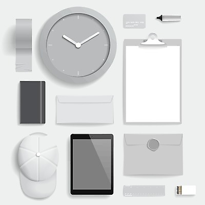 EPS 해외이미지 템플릿 디자인 종이 시계 일러스트 비즈니스 문구용품 봉투 자 세트 알약 공백 회색 신용카드 성냥 신분 우표 서류판 캡모자 목업 스타일 브랜딩 해외202004 해외일러스트 모자_잡화 컬러 금융 약 사무용품 오브젝트 파일형식 벡터