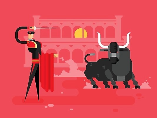 EPS 해외이미지 동물 캐릭터 전통 디자인 드레스 옷 남자 백그라운드 일러스트 한명 사람 이벤트 빨간색 힘 경기장 공연 분노 게임 용기 자신감 소 스페인 플랫 칼 위험 망토 그림 황소 열정 전사 카툰스타일 스페인어 스타일 성인남자한명만 해외202004 해외일러스트 일러캐릭터 1 그릇 감정 유럽 컬러 컨셉 포유류 스포츠시설 놀이 남자한명만 성인남자만 파일형식 벡터