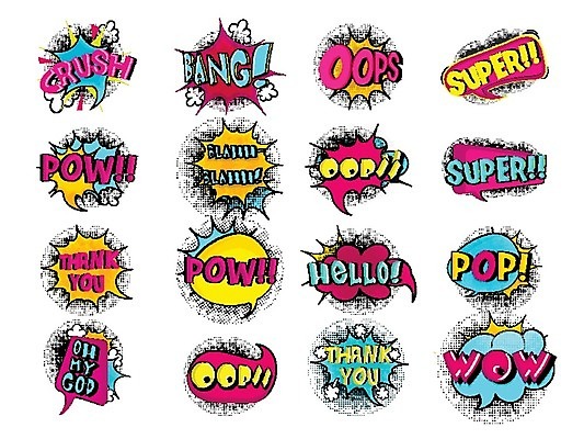 EPS 해외이미지 디자인 말풍선 일러스트 텍스트 사람없음 컬러풀 표현 만화 감사 팝아트 코믹 손그림 카툰스타일 감탄 엘리먼트 해외202004 해외일러스트 감정 컬러 그림 파일형식 벡터