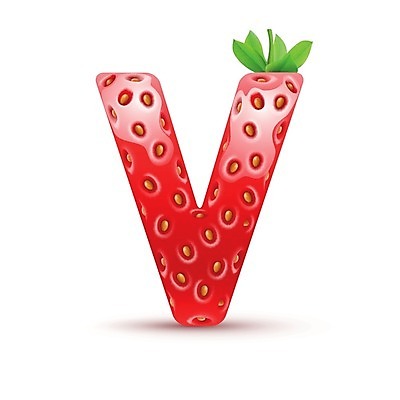 EPS 해외이미지 모양 알파벳 일러스트 텍스트 딸기 대문자 사람없음 빨간색 V 해외202004 해외일러스트 영어 컬러 과일 파일형식 벡터