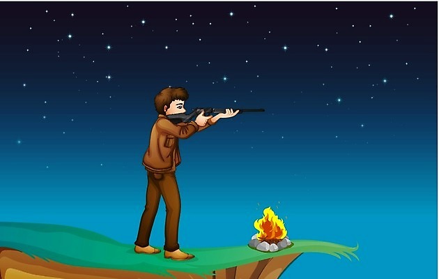 EPS 해외이미지 클립아트 남자 별 일러스트 하늘 불꽃 산 사람 소년 그래픽 파란색 캠핑 총 바위 목표 야간 저녁 모닥불 발사 만화 언덕 그림 사냥 조준 사냥꾼 사수 총알 해외202004 해외일러스트 자연요소 직업 무기 어린이 컬러 컨셉 불 레저 돌_바위 파일형식 벡터