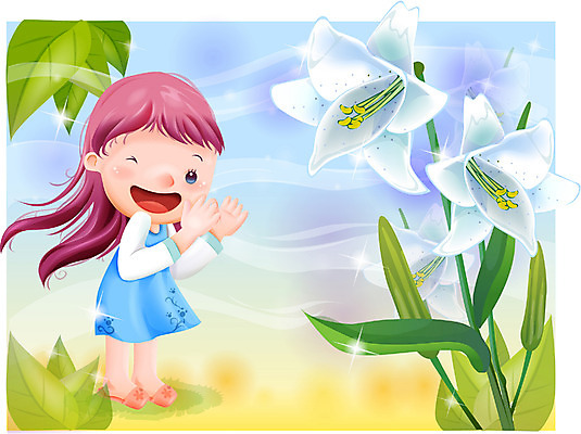 EPS 여자 꽃 감정 초등학생 어린이 일러스트 상상 자연 동화 바람 한명 사람 소녀 백합 순수 여자만 여자한명만 어린이만 소녀만 소녀한명만 국내일러스트 자연요소 식물 1 학생 컨셉 날씨 생태계 파일형식 벡터