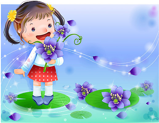 EPS 여자 꽃 감정 호수 초등학생 어린이 일러스트 상상 자연 동화 한명 사람 소녀 야외 연못 순수 여자만 여자한명만 어린이만 소녀만 소녀한명만 국내일러스트 식물 1 학생 컨셉 생태계 파일형식 벡터