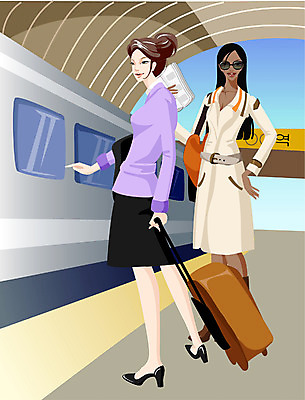 EPS 전신 여자 일러스트 비즈니스 모션 실내 서기 사람 성인 두명 기차 업무 직장인 비즈니스우먼 전철 역 출장 여자만 성인여자만 성인만 국내일러스트 직업 육상교통 교통시설 대중교통 내부 작업 파일형식 벡터