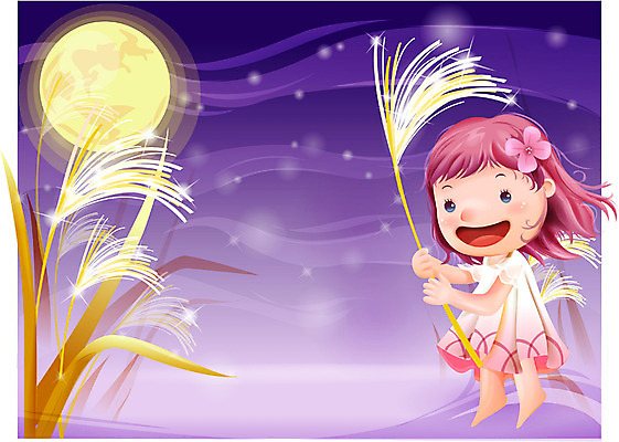 EPS 여자 감정 초등학생 어린이 일러스트 상상 자연 동화 갈대 한명 사람 소녀 야외 보름달 달 야간 순수 억새 여자만 여자한명만 어린이만 소녀만 소녀한명만 국내일러스트 자연요소 식물 1 학생 컨셉 생태계 파일형식 벡터