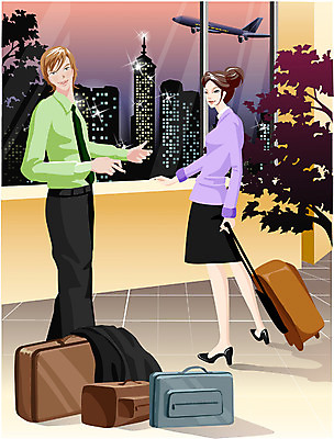 EPS 전신 여자 남자 일러스트 비즈니스 모션 실내 서기 사람 성인 두명 업무 직장인 비즈니스맨 비즈니스우먼 출장 성인만 국내일러스트 직업 내부 작업 파일형식 벡터