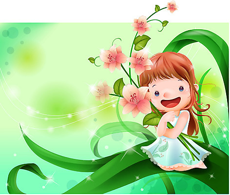 EPS 여자 꽃 감정 초등학생 어린이 일러스트 상상 자연 동화 한명 사람 소녀 순수 여자만 여자한명만 어린이만 소녀만 소녀한명만 국내일러스트 식물 1 학생 컨셉 생태계 파일형식 벡터