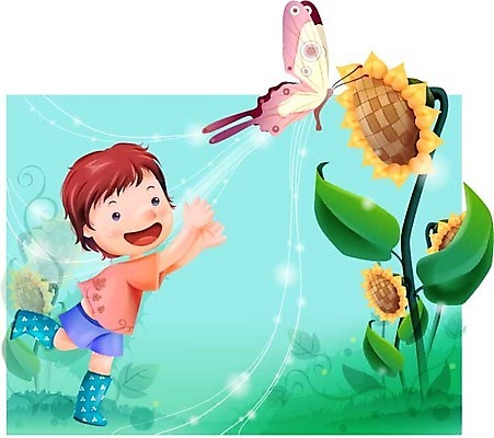 EPS 남자 꽃 감정 초등학생 어린이 나비 일러스트 상상 자연 동화 해바라기 한명 사람 소년 순수 남자만 남자한명만 어린이만 소년만 소년한명만 국내일러스트 식물 1 학생 곤충 컨셉 생태계 파일형식 벡터