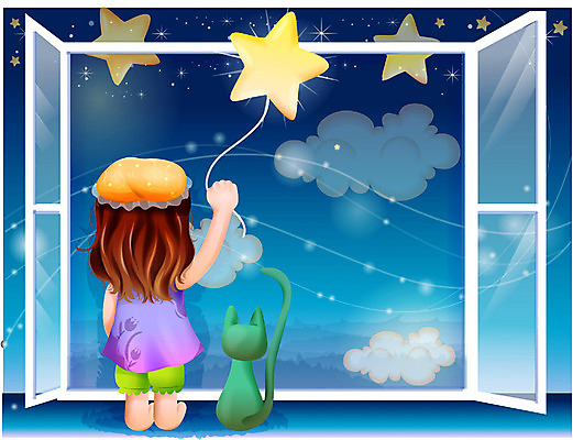 EPS 여자 감정 별 초등학생 어린이 일러스트 창문 상상 자연 동화 한명 사람 소녀 고양이 야간 순수 여자만 여자한명만 어린이만 소녀만 소녀한명만 국내일러스트 자연요소 1 학생 컨셉 포유류 반려동물 생태계 파일형식 벡터