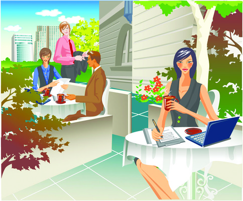 EPS 주간 여자 남자 일러스트 비즈니스 사람 여러명 상반신 성인 야외 업무 직장인 비즈니스맨 비즈니스우먼 성인만 국내일러스트 자연요소 직업 다수 작업 파일형식 벡터