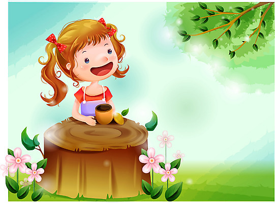 EPS 여자 감정 초등학생 어린이 일러스트 상상 자연 동화 휴식 한명 사람 소녀 야외 차 숲 순수 나무밑둥 여자만 여자한명만 어린이만 소녀만 소녀한명만 국내일러스트 나무 1 학생 음료 컨셉 생태계 파일형식 벡터