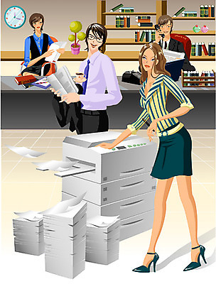 EPS 여자 남자 일러스트 비즈니스 실내 사람 여러명 성인 사무실 업무 직장인 비즈니스맨 비즈니스우먼 인쇄기 문서 성인만 국내일러스트 직업 다수 내부 전자제품 작업 파일형식 벡터