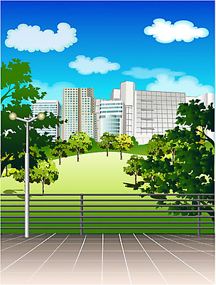 EPS 주간 나무 공원 공공시설 도로 백그라운드 일러스트 비즈니스 교통시설 자연 하늘 풍경 빌딩 사람없음 야외 건물 도시 국내일러스트 자연요소 식물 건축물 길 교통 시설 생태계 파일형식 벡터