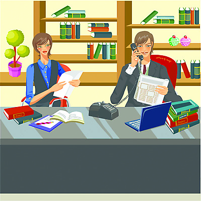 EPS 여자 남자 일러스트 비즈니스 실내 사람 앉기 상반신 성인 두명 노트북 사무실 업무 직장인 비즈니스맨 비즈니스우먼 문서 성인만 국내일러스트 직업 모션 내부 전자제품 작업 파일형식 벡터