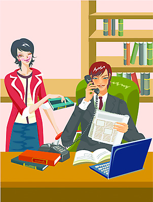 EPS 여자 남자 일러스트 비즈니스 실내 사람 상반신 성인 두명 노트북 사무실 업무 직장인 비즈니스맨 비즈니스우먼 문서 통화 성인만 국내일러스트 직업 모션 내부 전자제품 작업 파일형식 벡터