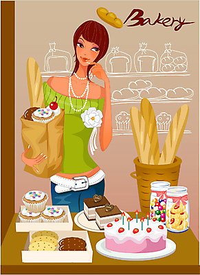 EPS 우먼라이프 라이프스타일 접시 계절 여자 패션 음식 빵 일러스트 부분 실내 사탕 한명 사람 상반신 20대 성인 쇼핑 상자 쿠키 제과제빵 과자 케이크 상점 빵집 바게트 여자만 여자한명만 성인여자만 청년만 청년여자만 성인한명만 청년여자한명만 성인여자한명만 성인만 국내일러스트 1 식기 디저트 청년 내부 생활 파일형식 벡터