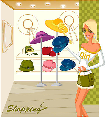 EPS 모자 우먼라이프 라이프스타일 계절 여자 패션 일러스트 부분 실내 한명 사람 상반신 20대 성인 쇼핑 상점 전시 도시 여자만 여자한명만 성인여자만 청년만 청년여자만 성인한명만 청년여자한명만 성인여자한명만 성인만 국내일러스트 1 잡화 청년 내부 생활 파일형식 벡터