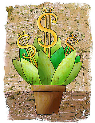 JPG 식물 화분 일러스트 비즈니스 페인터 추상 나뭇잎 사람없음 금융 경제 달러 국내일러스트 잎 돈 무늬 페인팅 파일형식