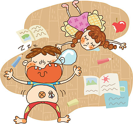 EPS 라이프스타일 계절 여자 어린이교육 교육 남자 초등학생 어린이 일러스트 방학 실내 여름방학 사람 두명 낮잠 어린이만 국내일러스트 학생 휴가 내부 생활 잠 파일형식 벡터 여름_계절