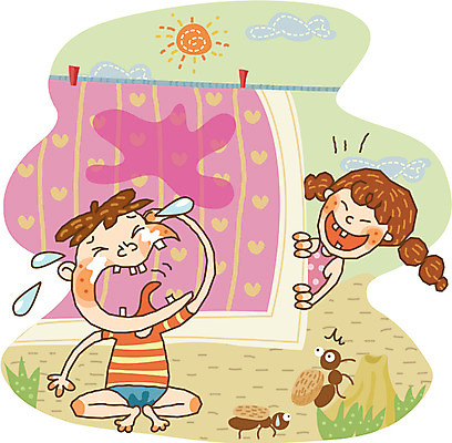 EPS 주간 라이프스타일 계절 여자 어린이교육 교육 남자 초등학생 어린이 일러스트 방학 여름방학 사람 야외 두명 오줌싸개 어린이만 국내일러스트 자연요소 학생 휴가 생활 파일형식 벡터 여름_계절