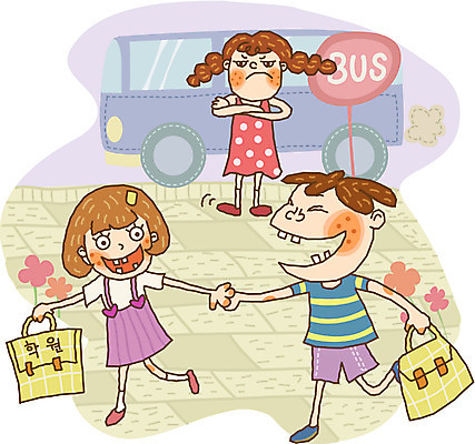 EPS 주간 라이프스타일 계절 여자 어린이교육 교육 남자 초등학생 어린이 일러스트 방학 여름방학 사람 야외 세명 친구 학원 질투 어린이만 국내일러스트 자연요소 학생 감정 관계 휴가 생활 파일형식 벡터 여름_계절