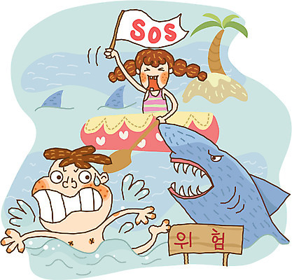 EPS 주간 라이프스타일 계절 여자 어린이교육 교육 남자 초등학생 어린이 바다 일러스트 방학 여름방학 사람 야외 두명 여름 수영 상어 어린이만 국내일러스트 자연요소 학생 휴가 어류 생활 수상스포츠 파일형식 벡터 여름_계절