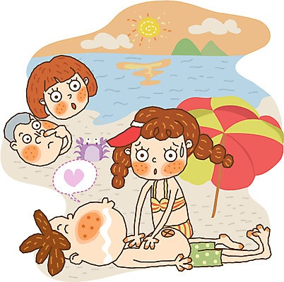 EPS 주간 라이프스타일 계절 여자 남자 초등학생 어린이 바다 여행 일러스트 방학 휴가 여름방학 사람 여러명 해변 야외 여름 인공호흡 어린이만 국내일러스트 자연요소 학생 다수 생활 호흡 파일형식 벡터 여름_계절