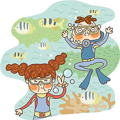 EPS 라이프스타일 계절 여자 남자 초등학생 어린이 바다 일러스트 방학 여름방학 사람 두명 여름 레포츠 해저 스노클링 어린이만 국내일러스트 학생 레저 휴가 생활 바닷속 수상스포츠 파일형식 벡터 여름_계절