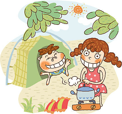 EPS 주간 라이프스타일 계절 여자 남자 초등학생 어린이 일러스트 방학 여름방학 텐트 사람 야외 두명 캠핑 요리중 어린이만 국내일러스트 자연요소 학생 모션 레저 휴가 캠핑도구 생활 파일형식 벡터 여름_계절