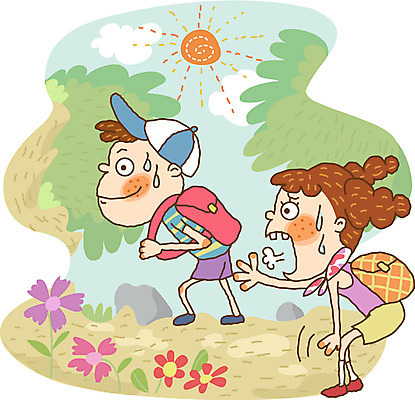 EPS 주간 라이프스타일 커플 계절 여자 남자 초등학생 어린이 일러스트 방학 산 여름방학 사람 야외 두명 레포츠 등산 하이킹 어린이만 국내일러스트 자연요소 학생 관계 레저 휴가 생활 트래킹 파일형식 벡터 여름_계절