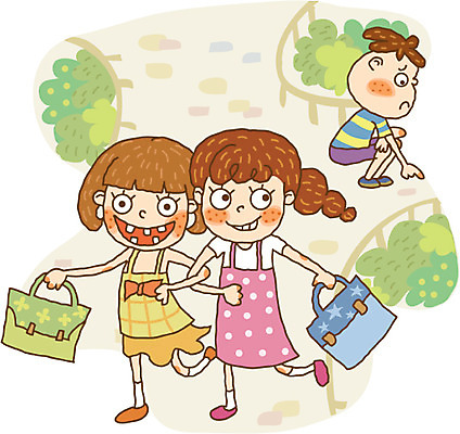 EPS 라이프스타일 계절 여자 어린이교육 교육 남자 초등학생 어린이 일러스트 방학 여름방학 사람 야외 세명 따돌림 왕따 제외 어린이만 국내일러스트 학생 휴가 생활 파일형식 벡터 여름_계절