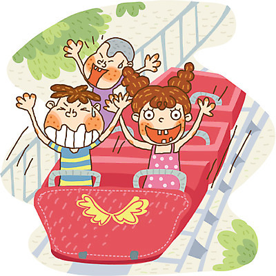 EPS 라이프스타일 계절 여자 어린이교육 교육 남자 초등학생 어린이 일러스트 방학 여름방학 사람 야외 세명 하이앵글 놀이기구 어린이만 국내일러스트 학생 뷰포인트 휴가 생활 파일형식 벡터 여름_계절