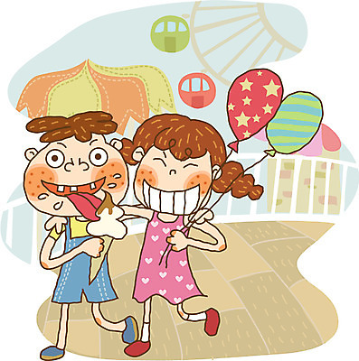 EPS 주간 라이프스타일 계절 여자 어린이교육 교육 남자 초등학생 어린이 일러스트 방학 여름방학 사람 야외 두명 놀이공원 상업시설 어린이만 국내일러스트 자연요소 학생 휴가 생활 테마파크 시설 상업 파일형식 벡터 여름_계절