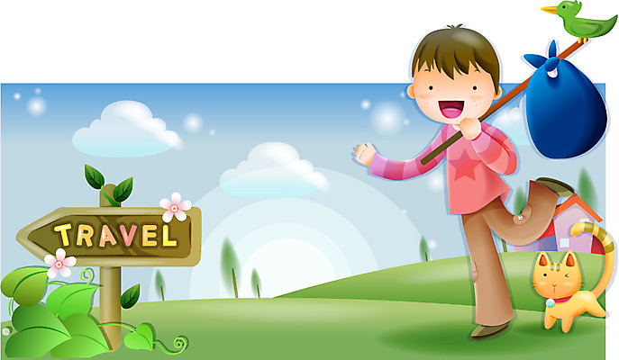 EPS 남자 초등학생 어린이 여행 일러스트 자연 휴가 한명 사람 소년 야외 반려동물 고양이 시골 보따리 남자만 남자한명만 어린이만 소년만 소년한명만 국내일러스트 동물 1 학생 포유류 생태계 파일형식 벡터