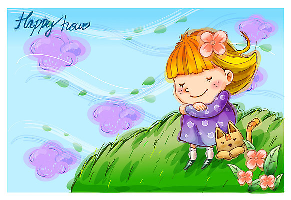 EPS 주간 구름 여자 행복 감정 초등학생 어린이 일러스트 상상 자연 하늘 동화 바람 한명 사람 소녀 초원 야외 고양이 순수 여자만 여자한명만 어린이만 소녀만 소녀한명만 국내일러스트 자연요소 1 학생 컨셉 포유류 날씨 반려동물 생태계 파일형식 벡터