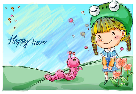 EPS 주간 여자 행복 감정 초등학생 어린이 일러스트 상상 자연 동화 한명 사람 소녀 초원 야외 순수 애벌레 지렁이 여자만 여자한명만 어린이만 소녀만 소녀한명만 국내일러스트 자연요소 1 학생 컨셉 벌레 생태계 파일형식 벡터