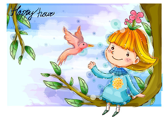 EPS 여자 행복 감정 초등학생 어린이 일러스트 상상 자연 조류 동화 한명 사람 소녀 나뭇가지 순수 여자만 여자한명만 어린이만 소녀만 소녀한명만 국내일러스트 나무 동물 1 학생 컨셉 생태계 파일형식 벡터