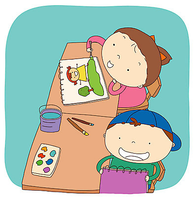 EPS 학생 여자 어린이교육 교육 남자 어린이라이프 초등학생 어린이 일러스트 교과목 교실 학교 실내 미술 사람 앉기 소녀 소년 상반신 두명 하이앵글 그림 미술교육 어린이만 국내일러스트 라이프스타일 뷰포인트 모션 문화예술 내부 파일형식 벡터