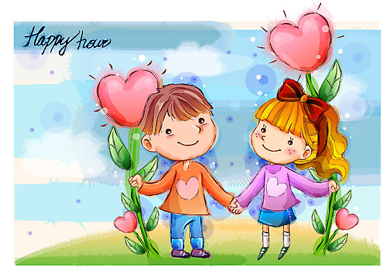 EPS 주간 커플 여자 남자 행복 감정 어린이 일러스트 상상 자연 동화 사랑 사람 소녀 소년 야외 두명 순수 어린이만 국내일러스트 자연요소 컨셉 관계 생태계 파일형식 벡터