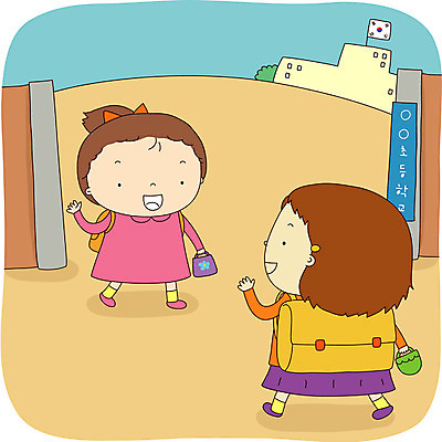 EPS 주간 전신 여자 어린이교육 교육 남자 어린이라이프 초등학생 어린이 일러스트 학교 서기 사람 소녀 소년 야외 두명 인사 등교 하교 교문 어린이만 국내일러스트 자연요소 학생 라이프스타일 모션 예절 등하교 파일형식 벡터