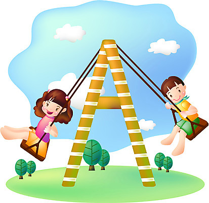 EPS 주간 여자 어린이교육 교육 남자 어린이 일러스트 놀이 사람 소년 야외 두명 놀이터 그네 어린이만 소녀_어린이 국내일러스트 자연요소 파일형식 벡터